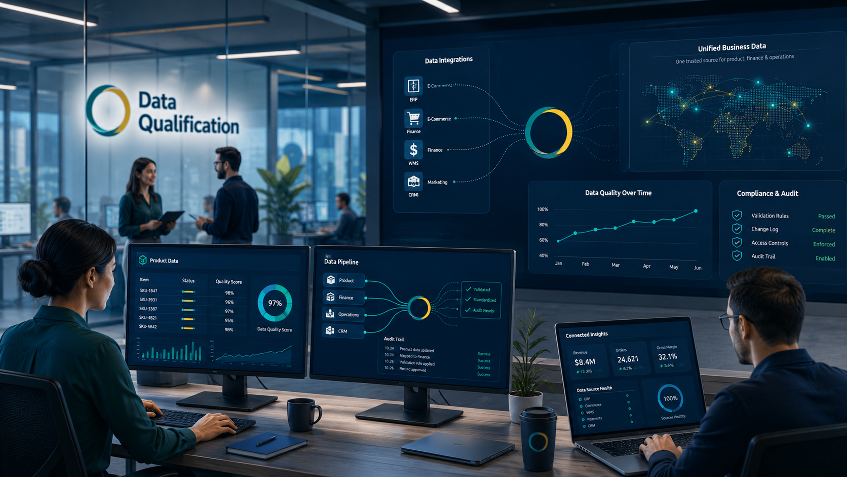 Technology business reviewing integrated operational and financial data