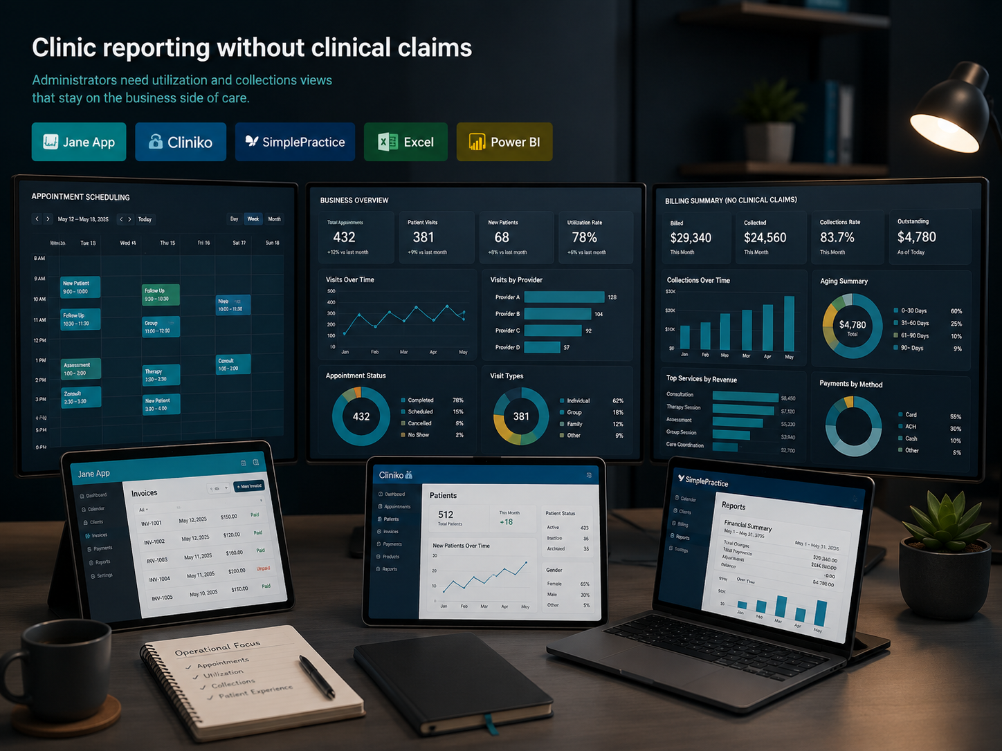 Clinic administrative reporting on appointments and operations
