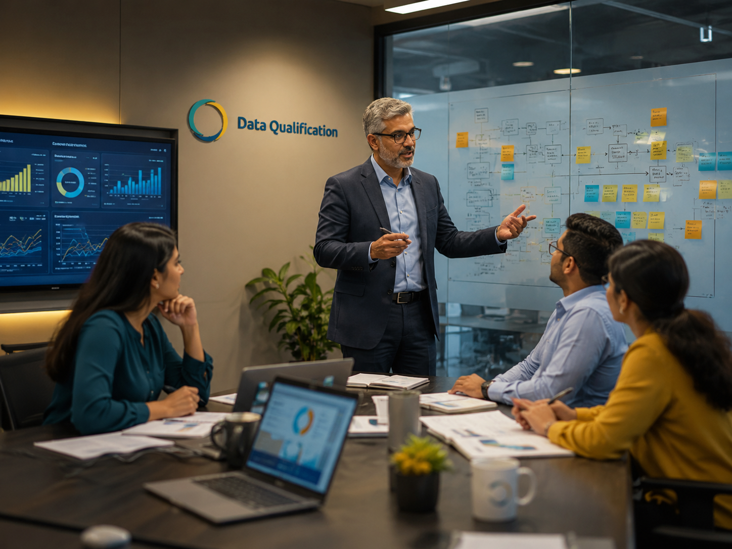 Business analysts discussing process requirements in a workshop