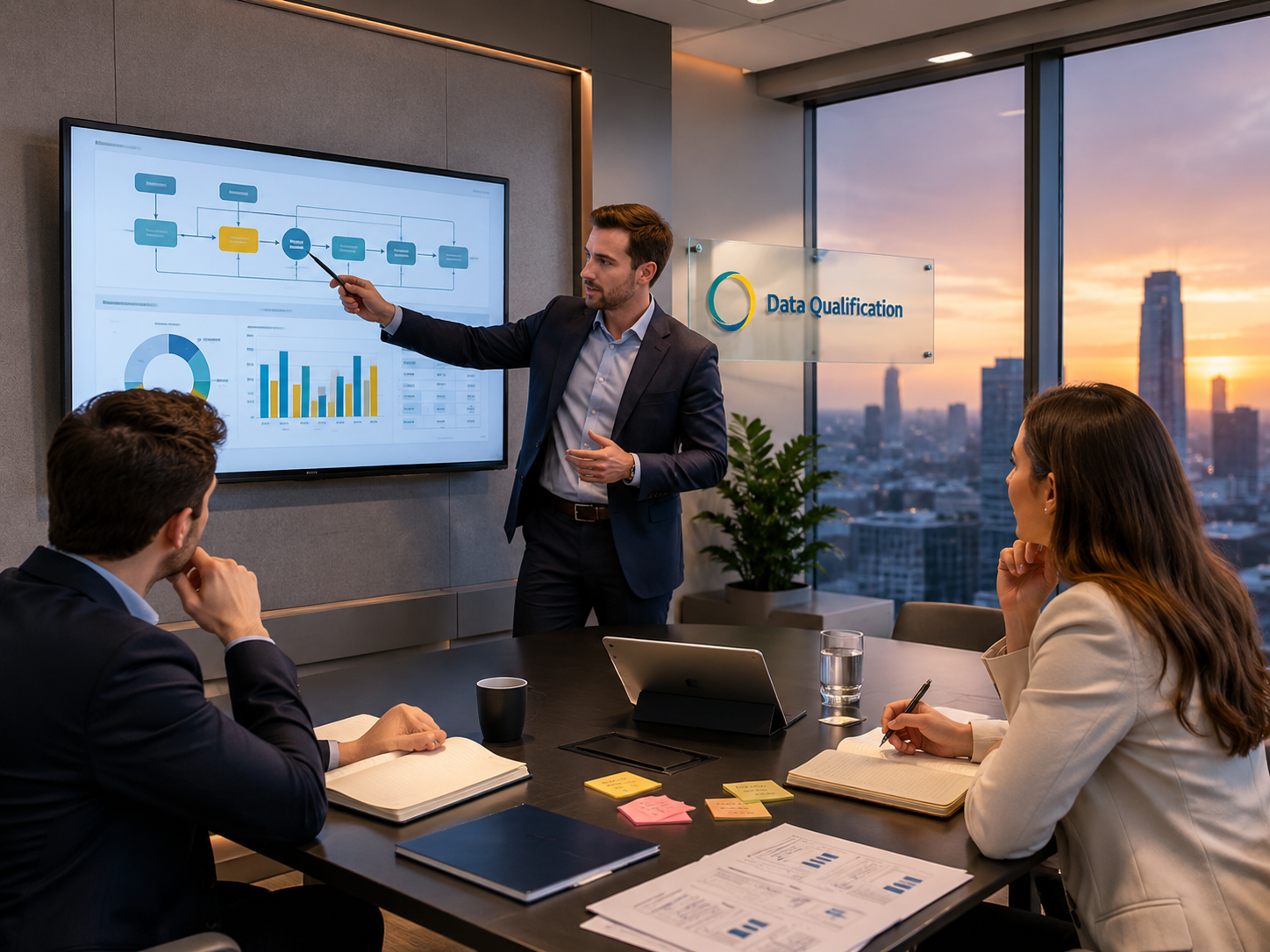 Business analysts discussing process requirements in a workshop