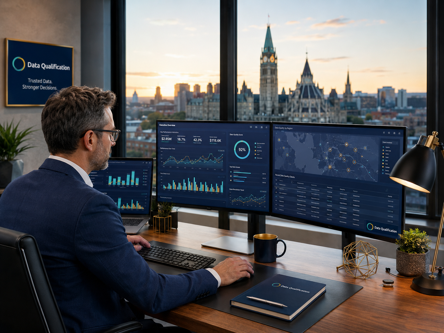 Data analyst working with business dashboards and quality checks