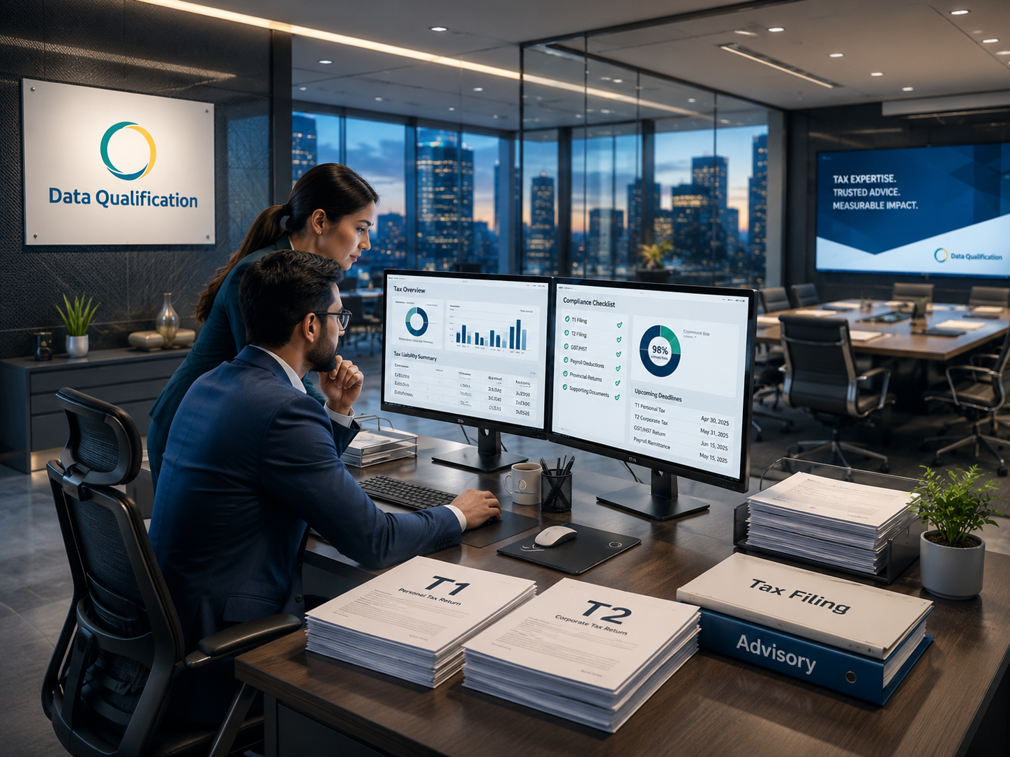 Tax professional reviewing Canadian business tax documents