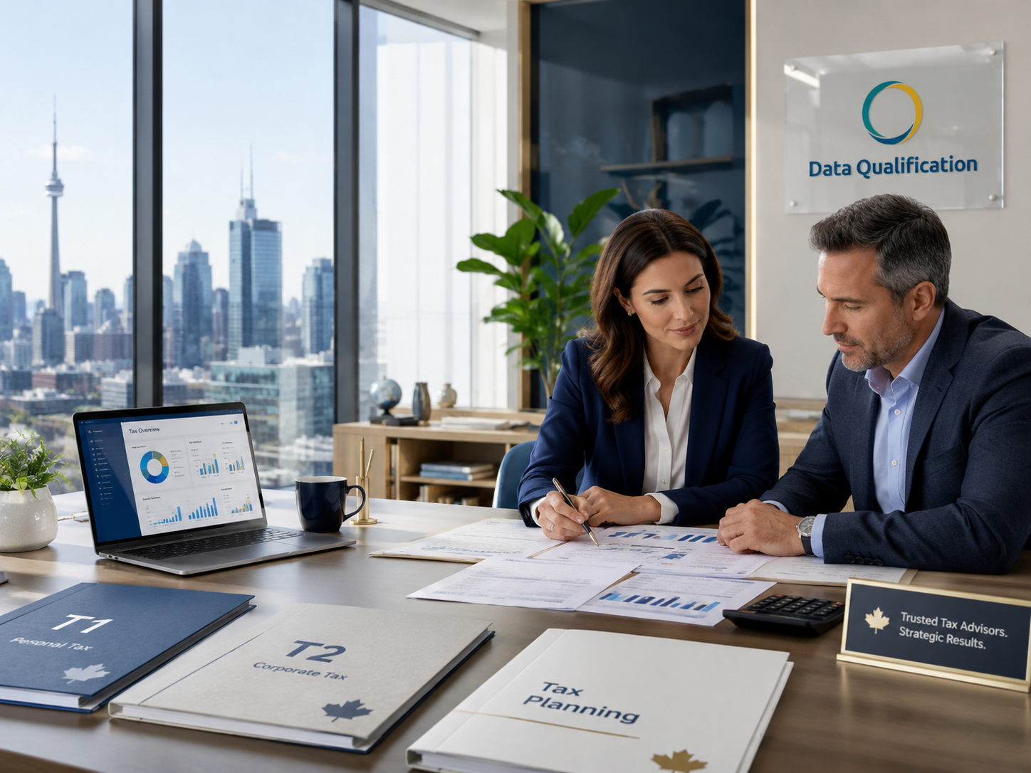 Tax professional reviewing Canadian business tax documents